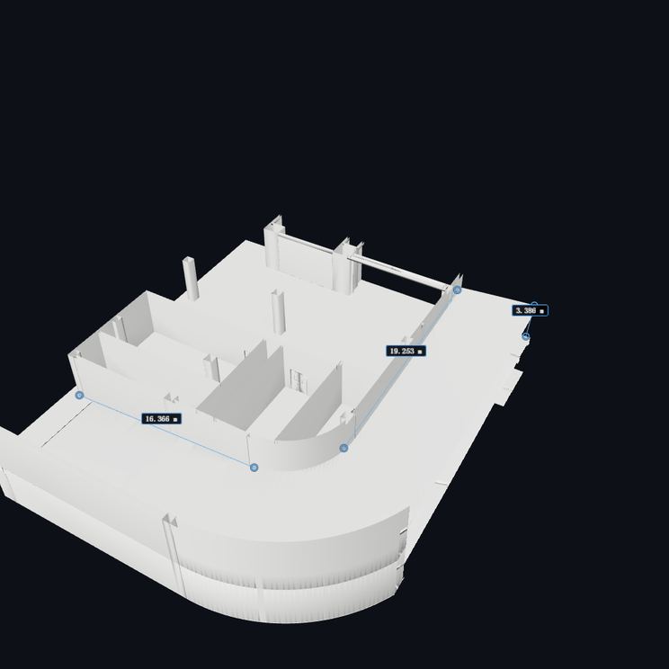 Isometric view of the ramp model with slope and run measurements overlaid.